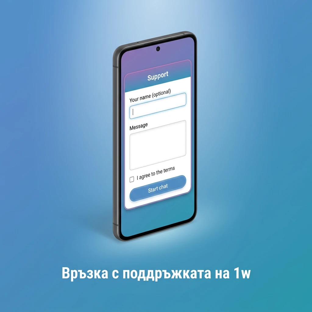 Екип за поддръжка на 1w – чат, имейл, Telegram и Instagram за помощ при тегления — 1w България