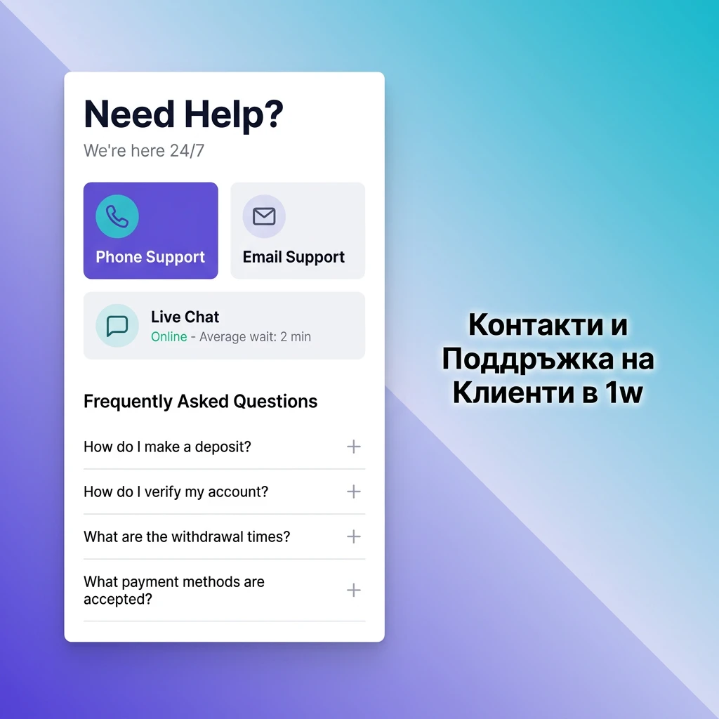Екип за поддръжка на 1w – live чат, имейл и Telegram, достъпни 24/7 на български език — 1w България
